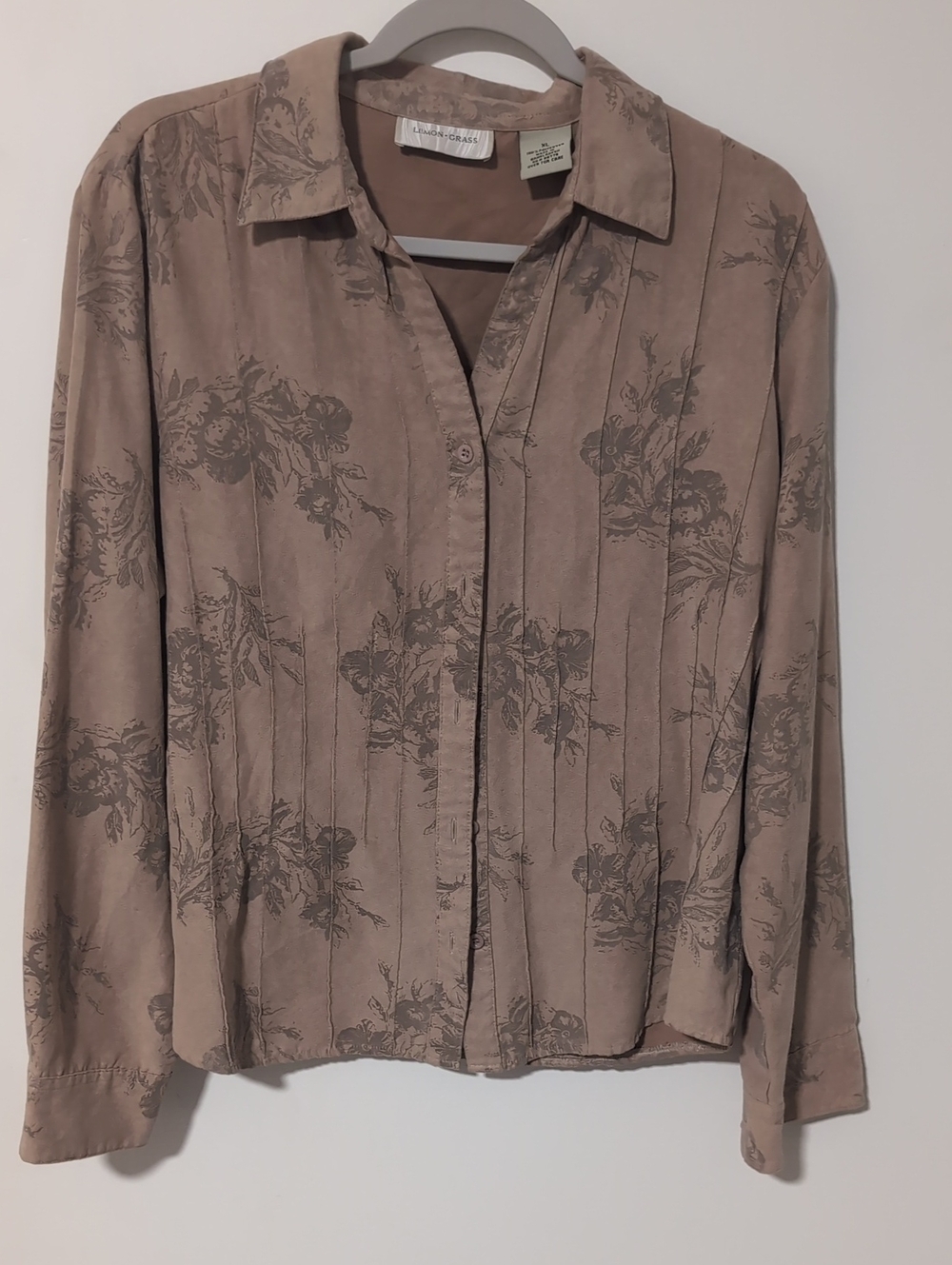 Light Taupe Floral Button-Front Women's Blouse